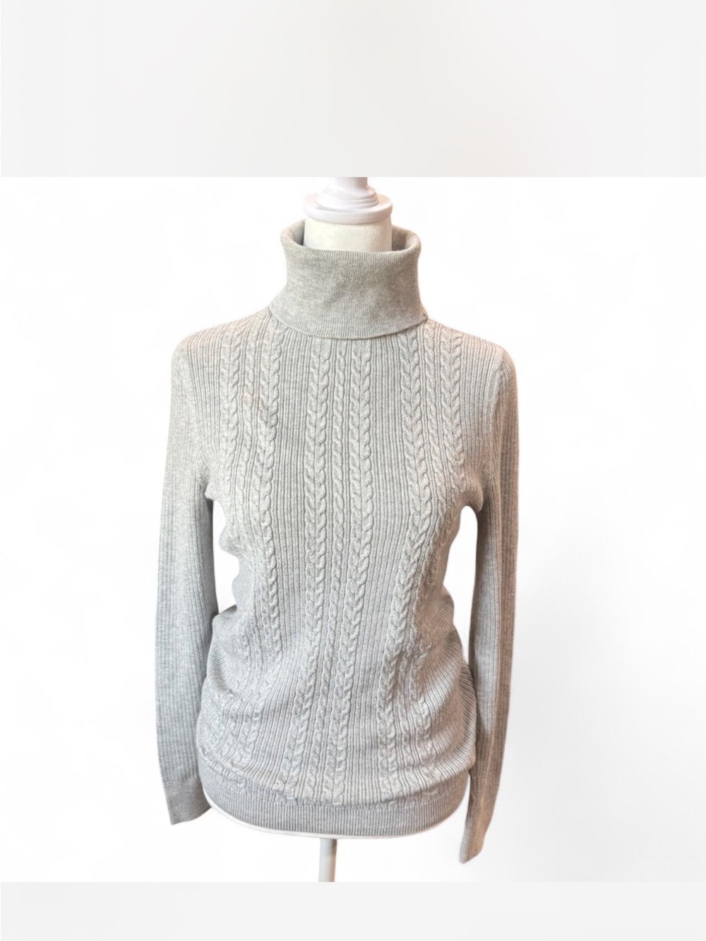 Talbots Light Gray Cable Knit Turtleneck Sweater